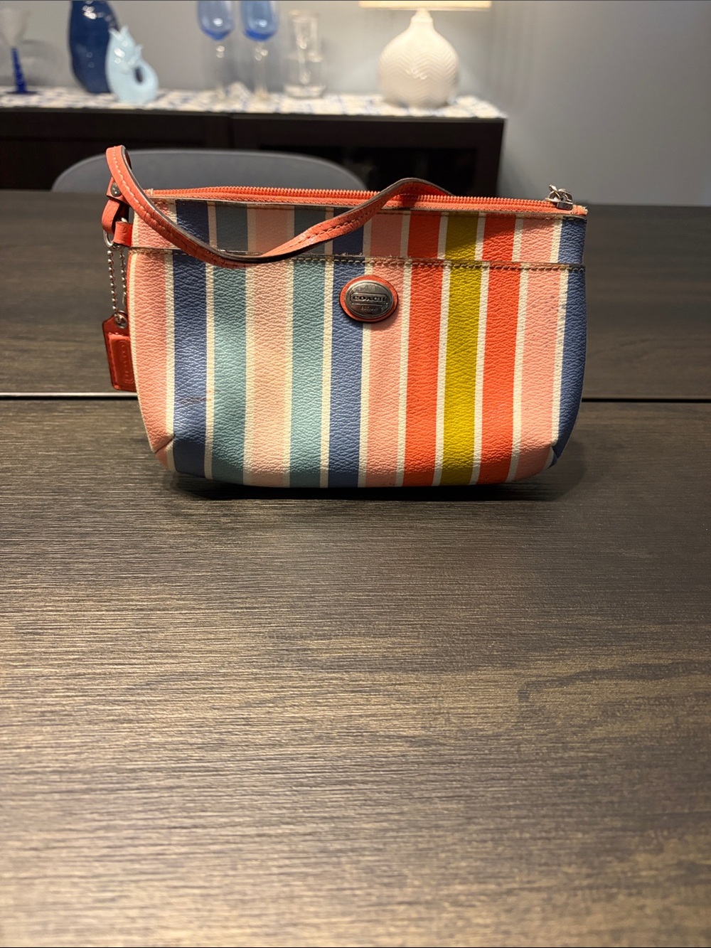 Coach Peyton Rainbow Multi Stripe Medium Wristlet F51319